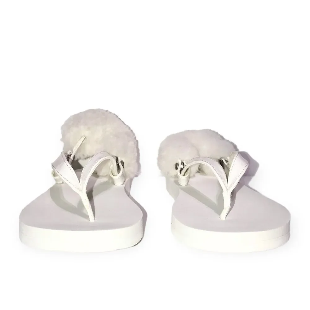 UGG Laalaa White Patent Leather & Removable Shearling Slingback Thong Sandals 4